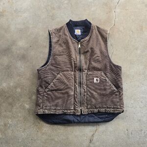 Carhartt Vintage V02 DKB Quilted Lined Duck Canvas Work Vest Brown